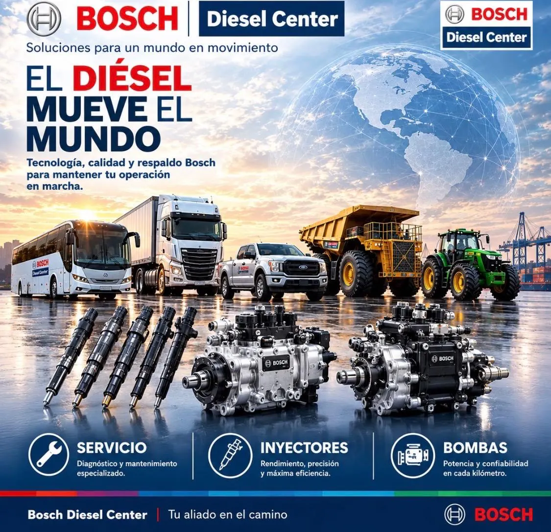 Bosch Diesel Center: El diésel mueve el mundo. Tecnología, calidad y respaldo Bosch. Servicio, inyectores y bombas.